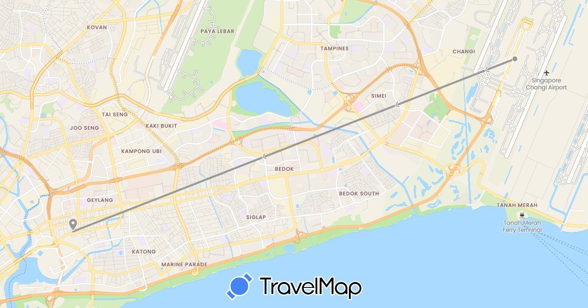 TravelMap itinerary: driving, plane in Singapore (Asia)